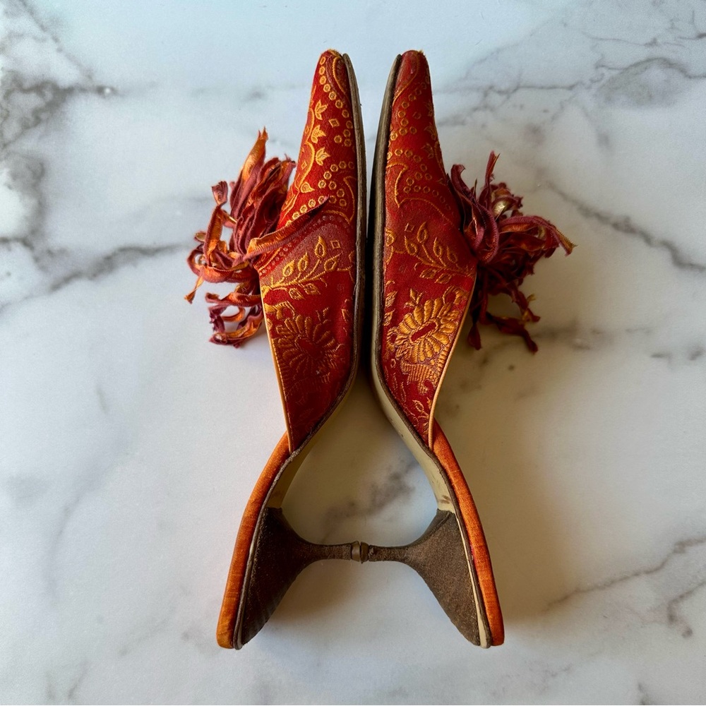 Olivia Rose Tal Silk Pom-Pom Mules Size 8 - Picture 7 of 12